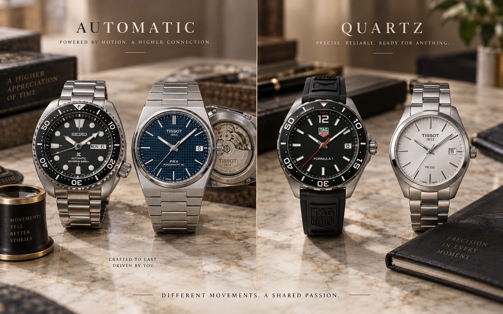 Automatic and quartz watch examples for the Volices Journal movement guide