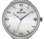 Westar Zing Crystal Accents Stainless Steel Mesh White Mother Of Pearl Dial Quartz 00128STN11 Women's Watch