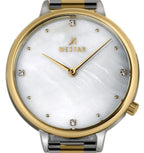 Westar Zing Crystal Accents Two Tone Stainless Steel White Mother Of Pearl Dial Quartz 00135CBN111 Women's Watch