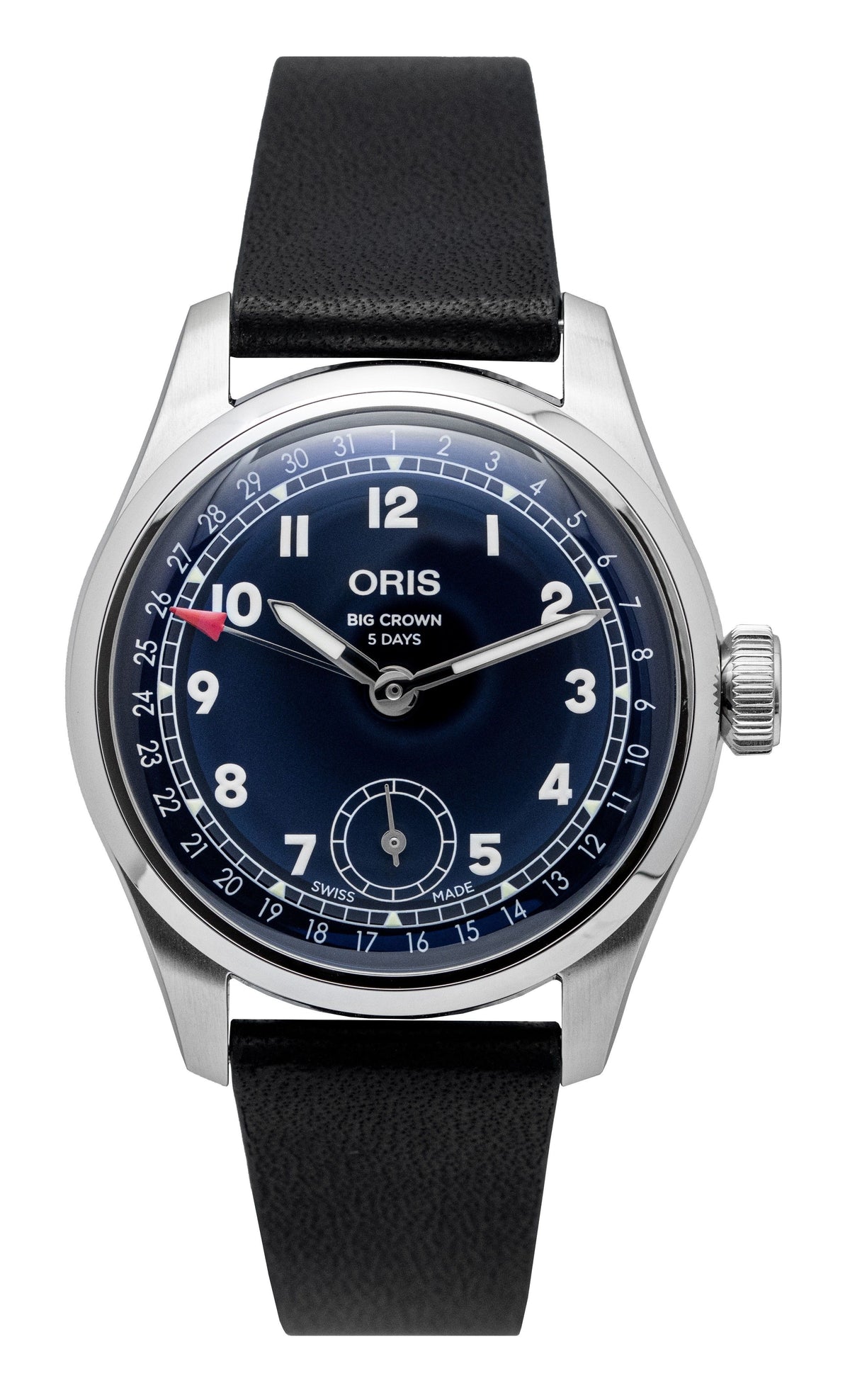 Oris Big Crown Pointer Datum Kaliber 403 Leren band Blauwe wijzerplaat Automatisch 01-403-7776-4065-07-5-19-11 Herenhorloge
