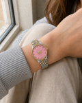 Gucci G-Timeless 29 mm Pink Bee Seconds-Hand Watch YA1265030 worn on wrist