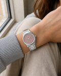Gucci G-Timeless 32 mm Pink Bee Dial Watch YA1265033 worn on wrist