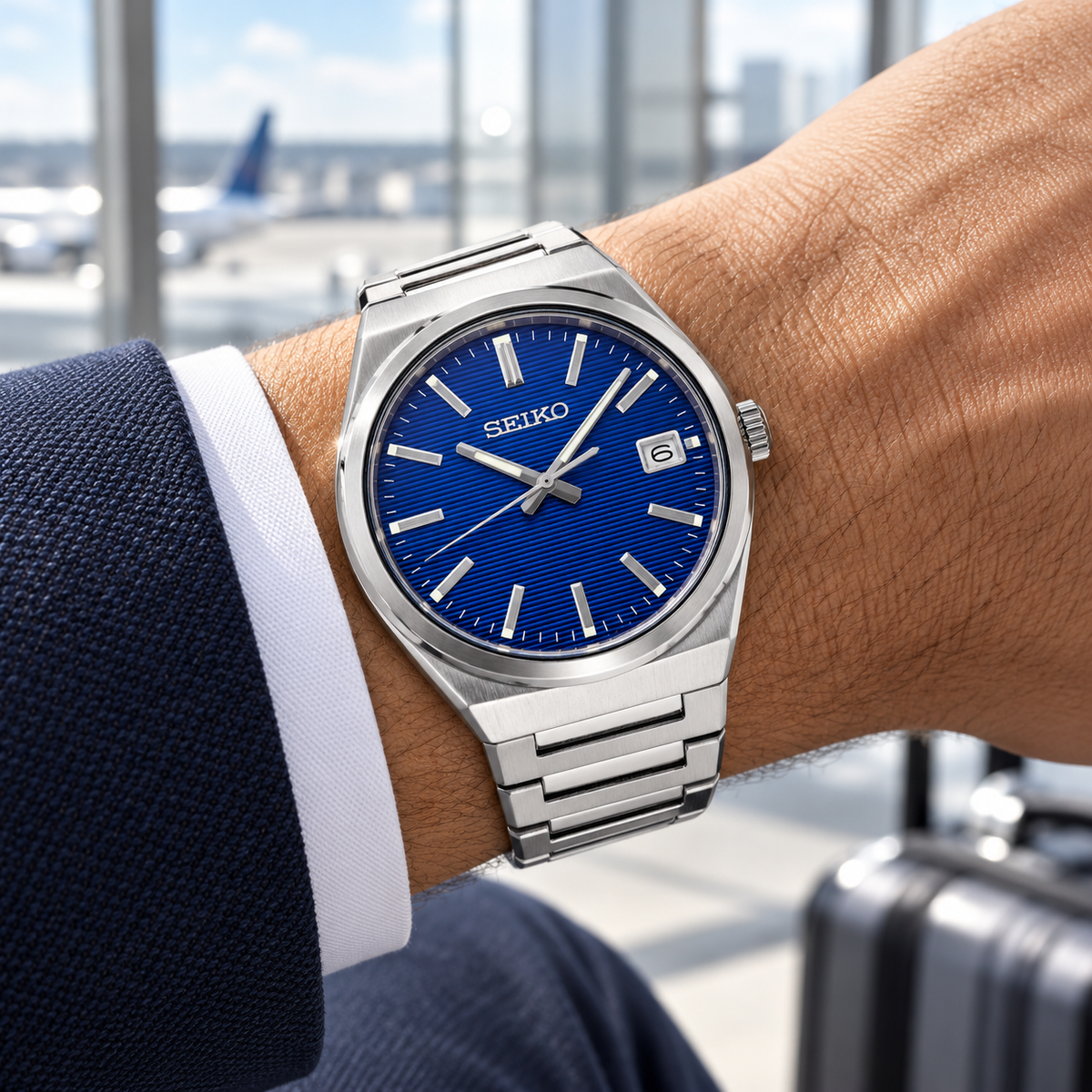 Seiko Essentials SUR555P1 Blue Dial Quartz 39mm Men's Watch - wrist lifestyle
