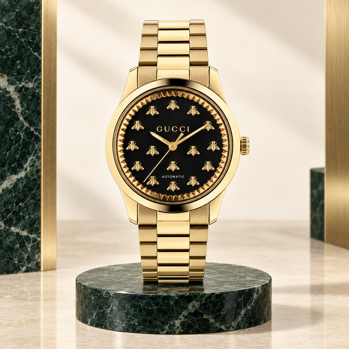 Gucci G-Timeless 18K Goud 38 mm Automatisch horloge met zwarte wijzerplaat – YA1264196