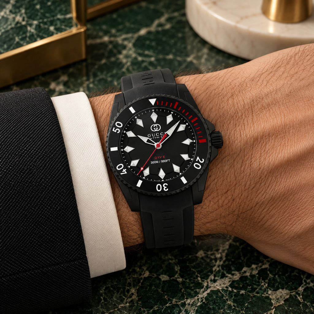 Gucci Dive 40 mm Black with red accents Watch – YA136361
