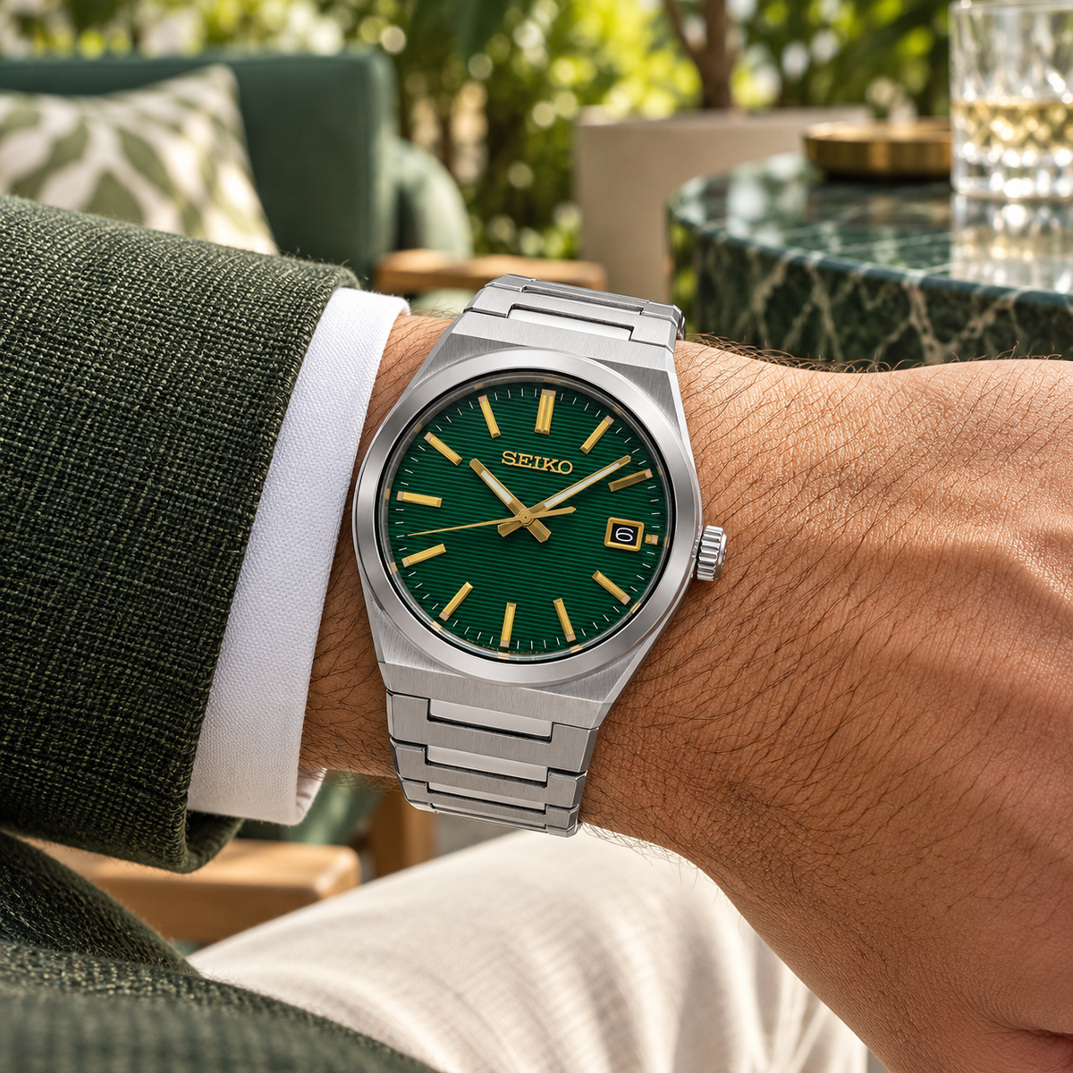 Seiko SUR601P1 Green Dial Quartz 38.9mm Men's Watch - wrist lifestyle