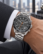 Coach Preston men's chronograph 14602515 worn on wrist, silver and charcoal grey