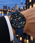 Coach Kent men's chronograph 14602566 worn on wrist, black and navy