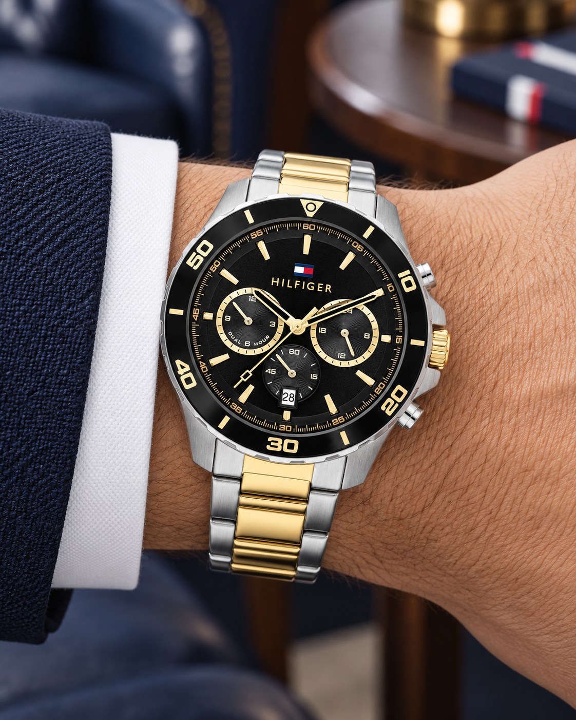 Tommy Hilfiger Jordan 1792095 two-tone watch on wrist