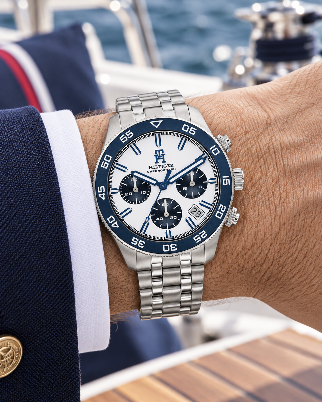 Tommy Hilfiger TH85 Chrono 1792157 silver watch on wrist