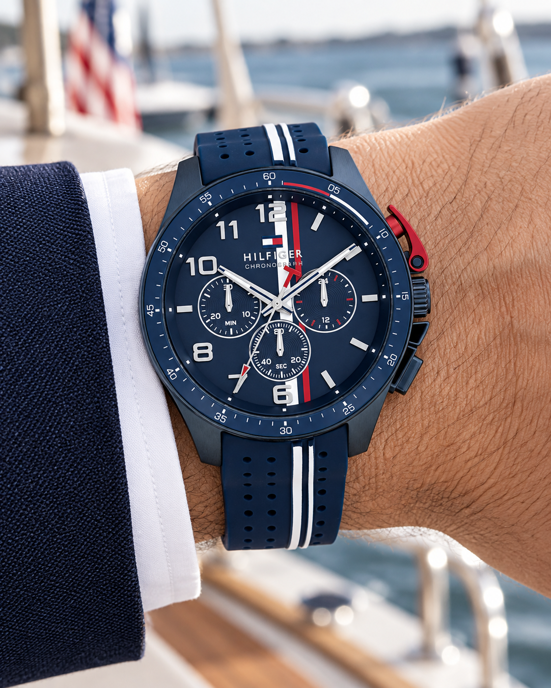 Tommy Hilfiger Bank 1792169 men's blue chronograph on wrist