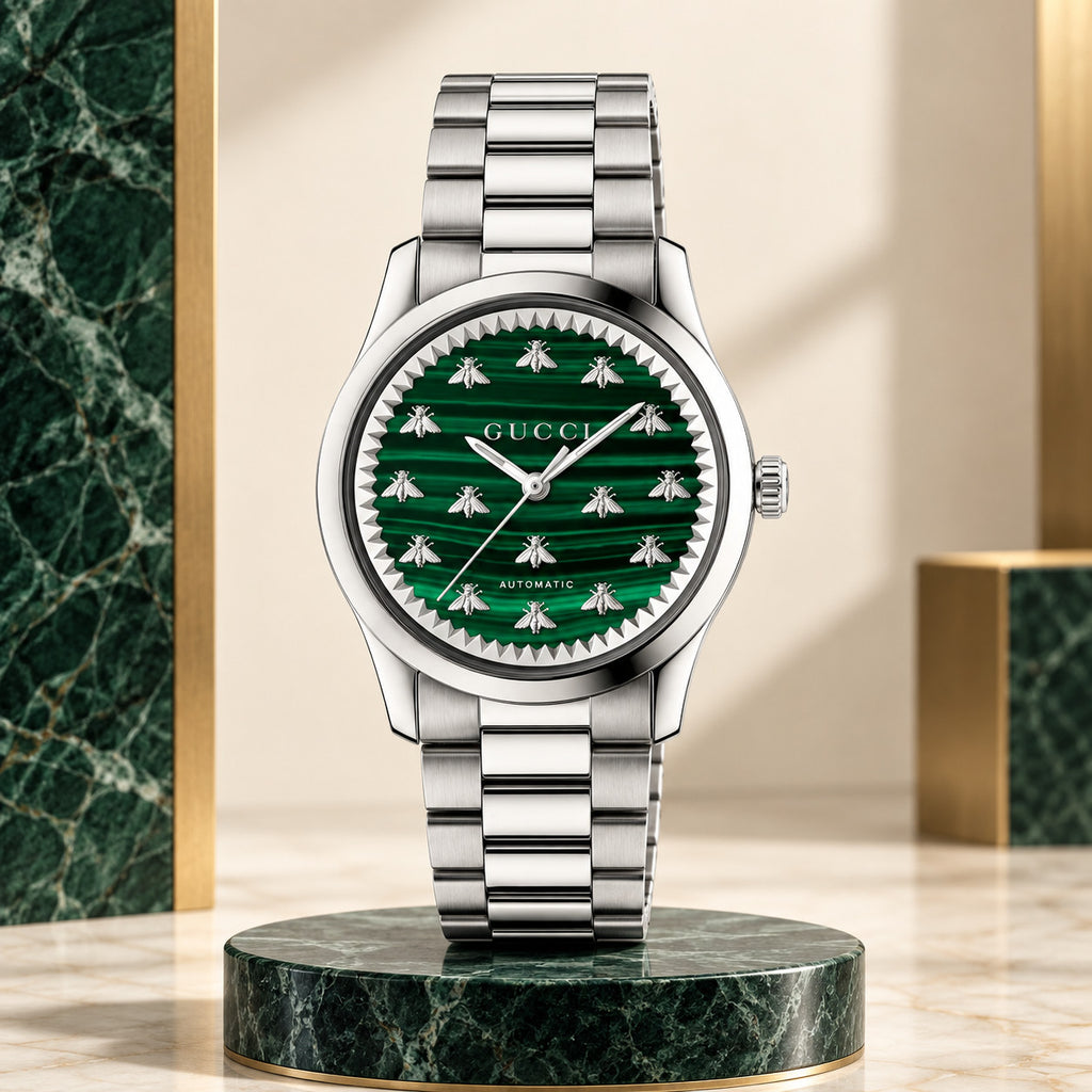 Gucci G-Timeless Multi-Bee 38 mm Green malachite with silver bee motifs Watch – YA1264176