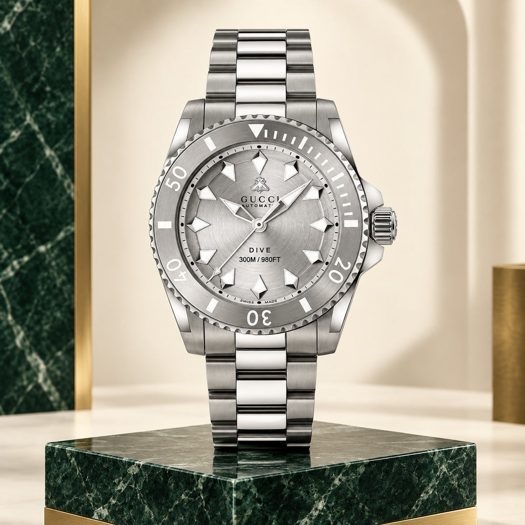 Gucci Dive 40 mm Silver sunburst Watch – YA136354