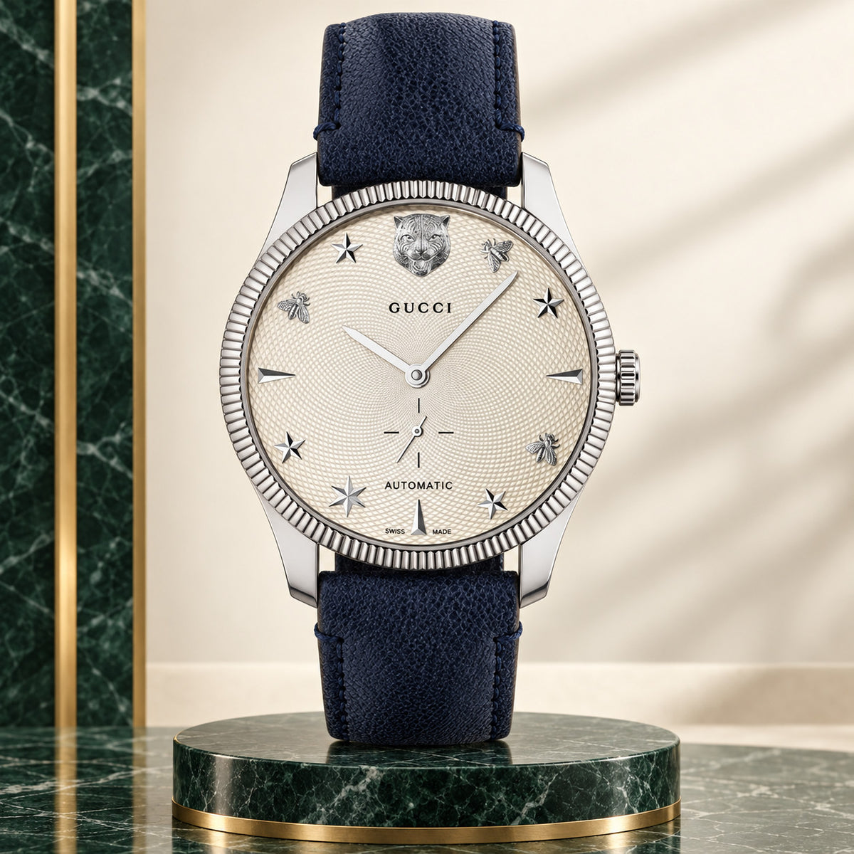 Gucci G-Timeless Small Seconds 40 mm White guilloche with feline, bee and star motifs Watch – YA126362