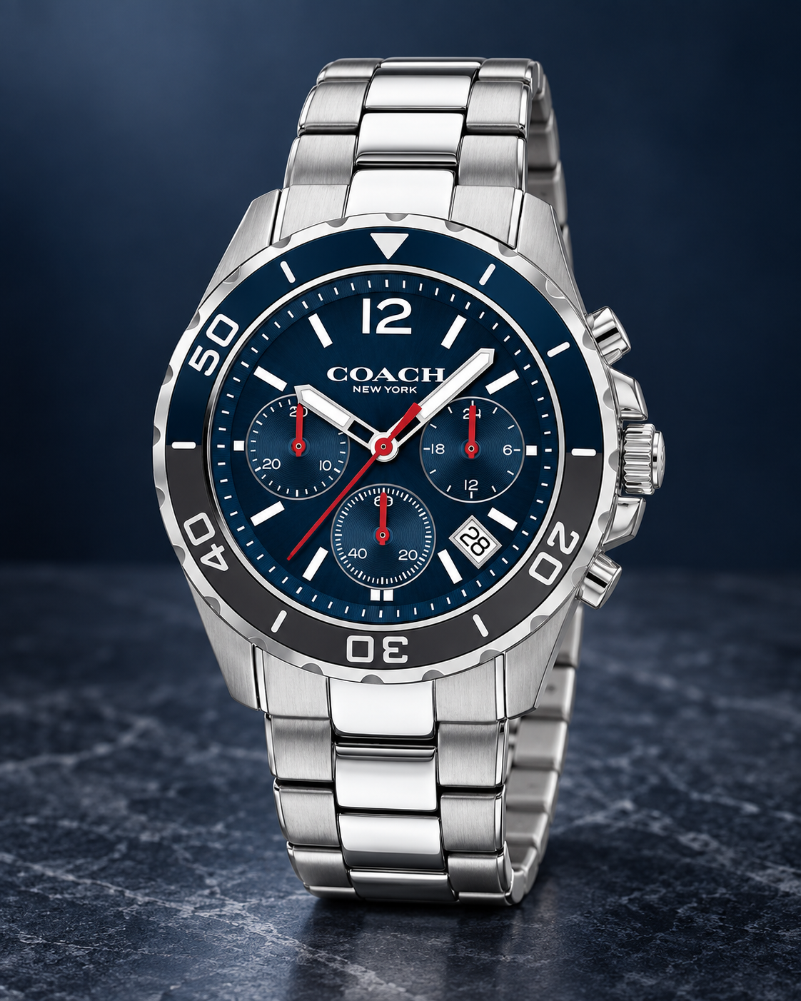 Coach Kent 14602555 navy and silver chronograph studio hero