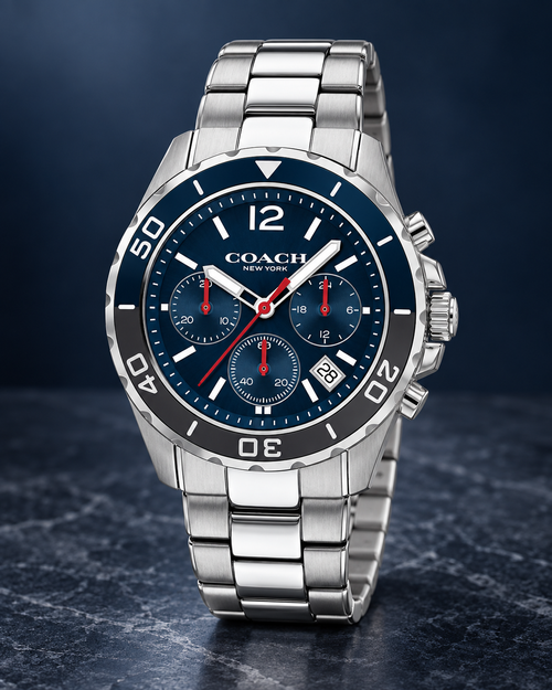 Coach Kent 14602555 navy and silver chronograph studio hero