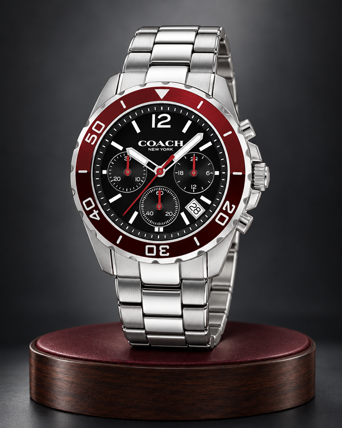 Coach Kent 14602556 black and burgundy chronograph studio hero