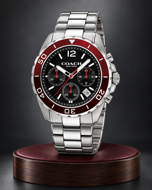 Coach Kent 14602556 black and burgundy chronograph studio hero