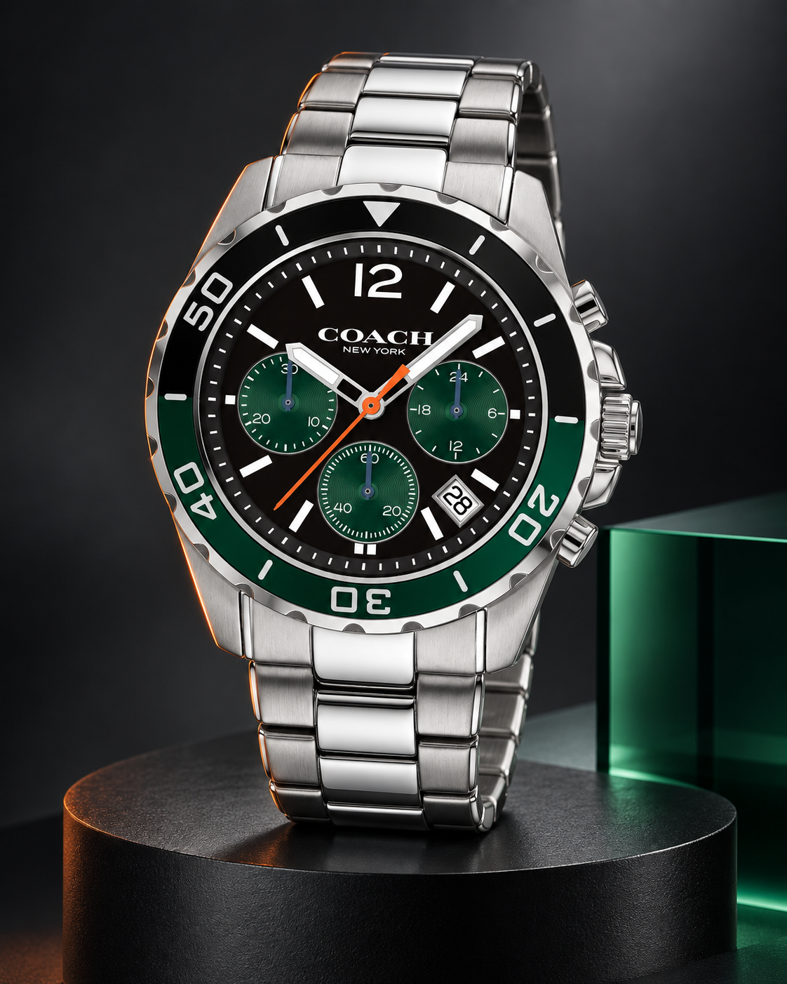 Coach Kent 14602557 black and green chronograph studio hero