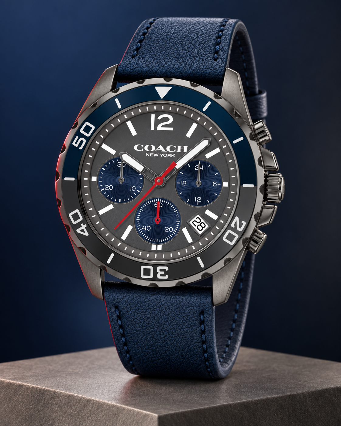Coach Kent 14602558 grey and navy leather chronograph studio hero