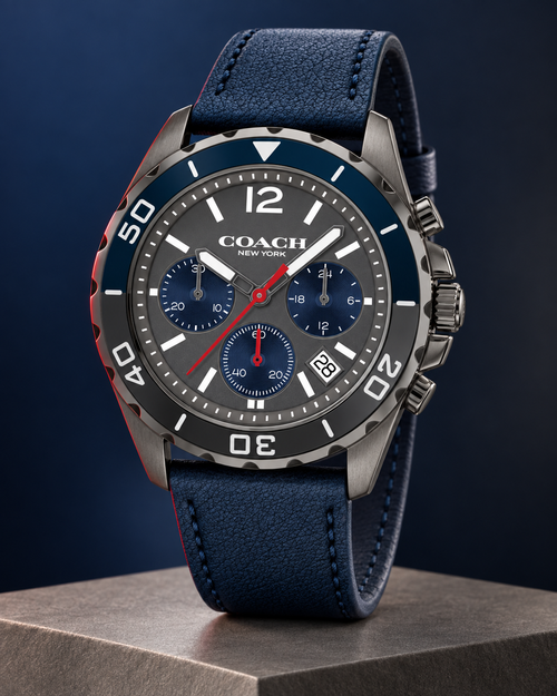 Coach Kent 14602558 grey and navy leather chronograph studio hero