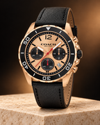 Coach Kent 14602559 rose gold and black leather chronograph studio hero