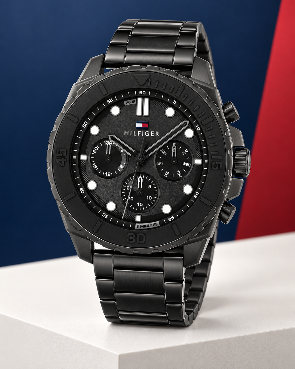 Tommy Hilfiger Morgan Men's Multifunction Watch – Black Steel Bracelet, 48mm – 1710690 – Studio hero