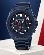 Tommy Hilfiger Morgan Men's Multifunction Watch – Navy Steel Bracelet, 48mm – 1710691 – Studio hero