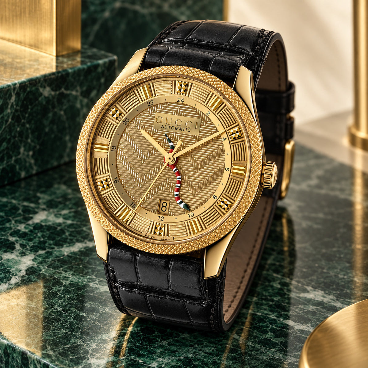 Gucci Eryx GMT 40 mm Engraved champagne-gold Watch – YA126342