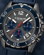 Coach Kent 14602558 grey dial and navy subdial chronograph macro