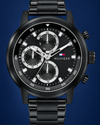 Tommy Hilfiger Rocky Men's Multifunction Watch – Black Steel Bracelet, 46mm – 1792217 – dial macro