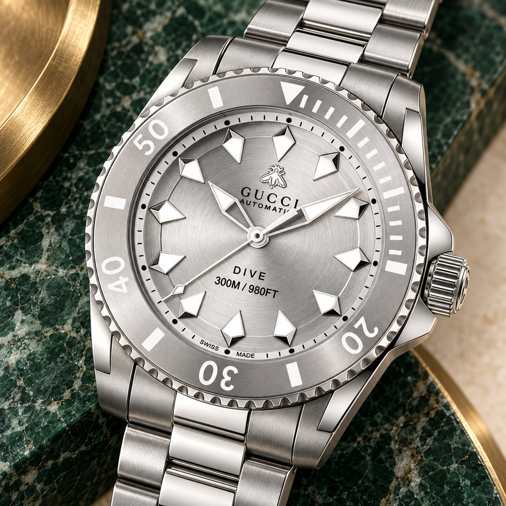 Gucci Dive 40 mm Silver sunburst Watch – YA136354