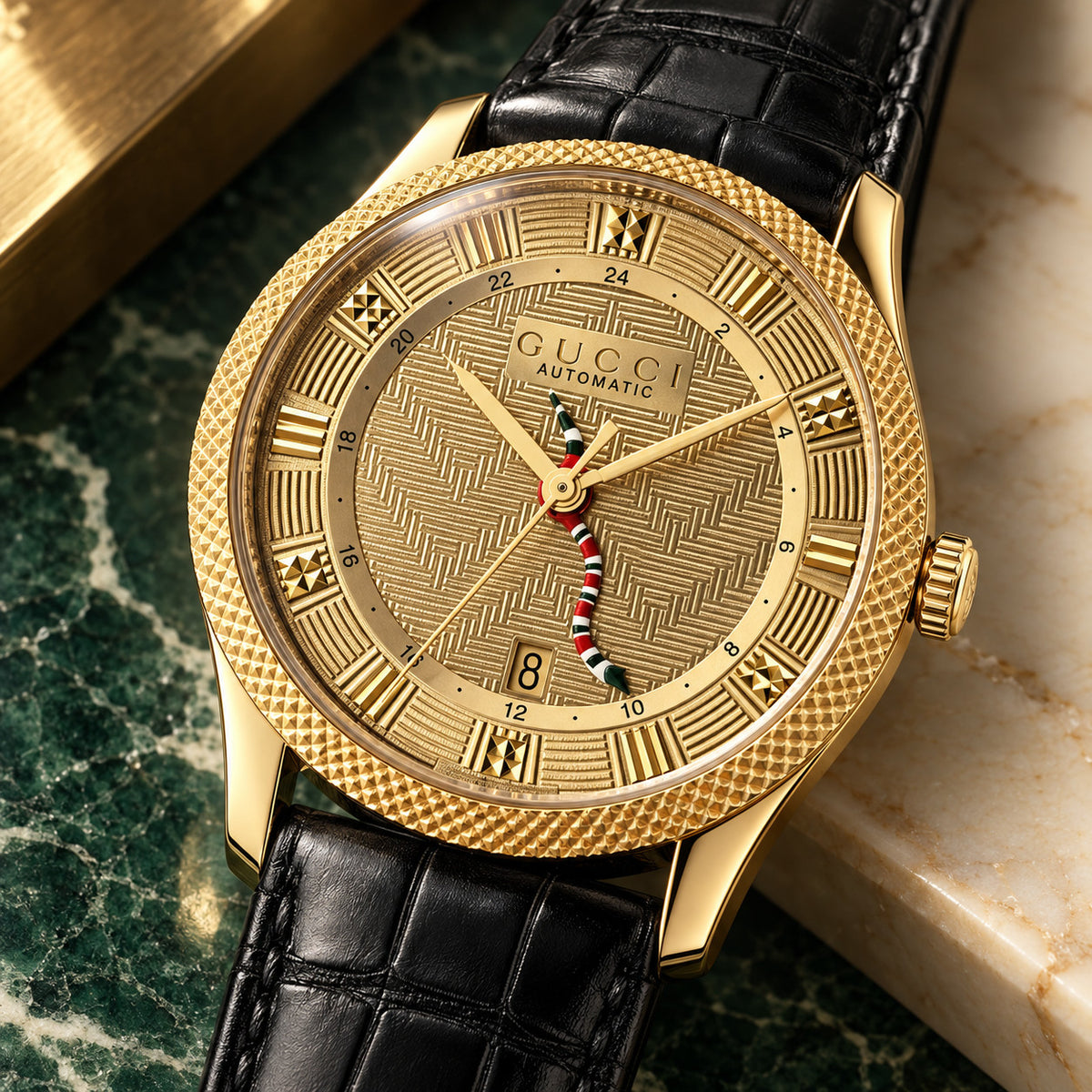 Gucci Eryx GMT 40 mm Engraved champagne-gold Watch – YA126342