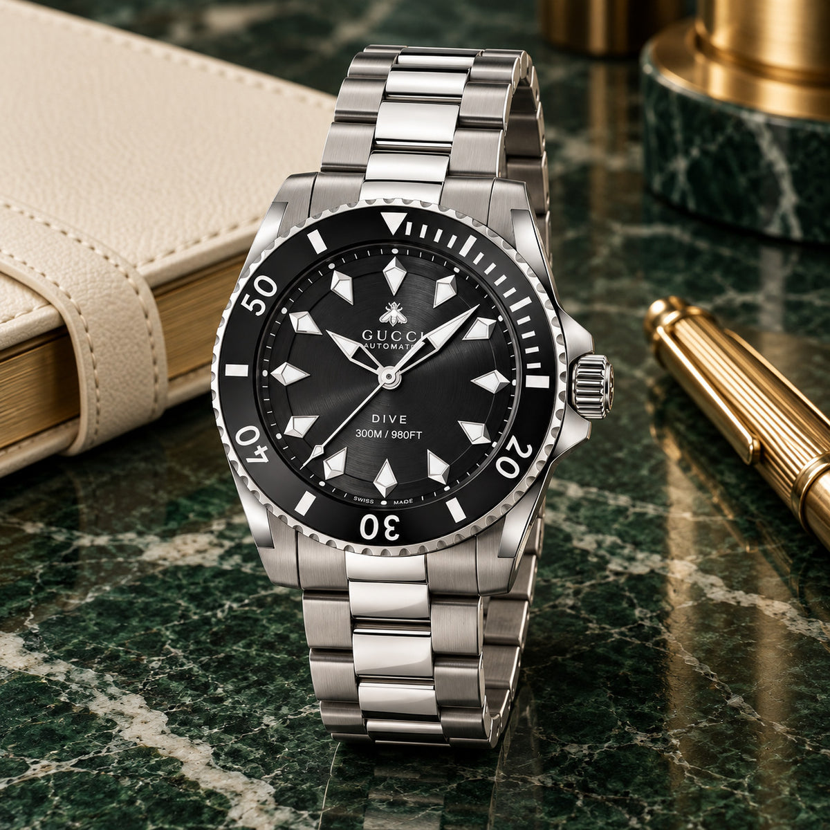 Gucci Dive 40 mm Black sunburst Watch – YA136353