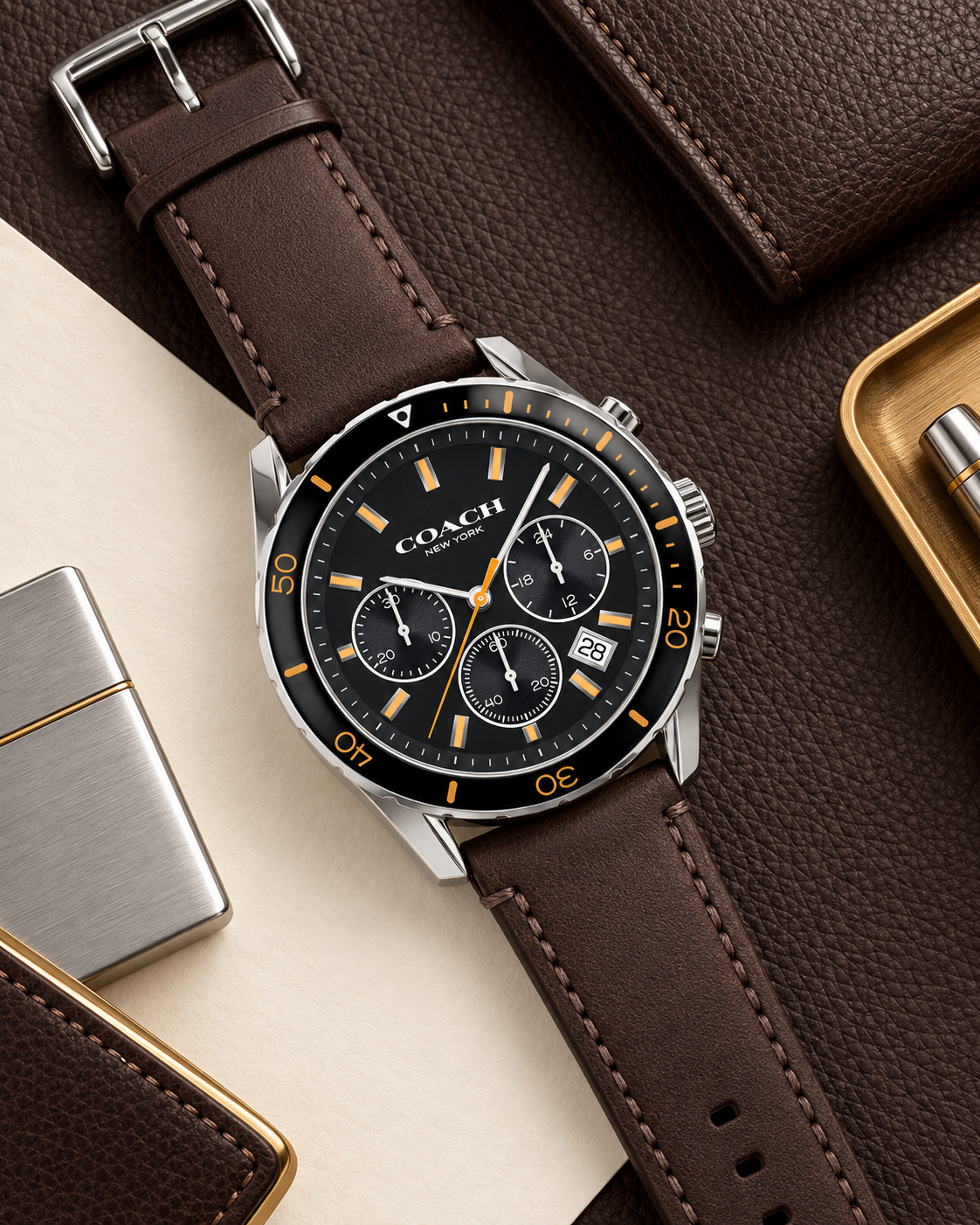 Coach Preston men's chronograph 14602514 luxury flat lay