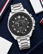Tommy Hilfiger Morgan Men's Multifunction Watch – Silver Steel Bracelet, 48mm – 1710689 – Premium flatlay