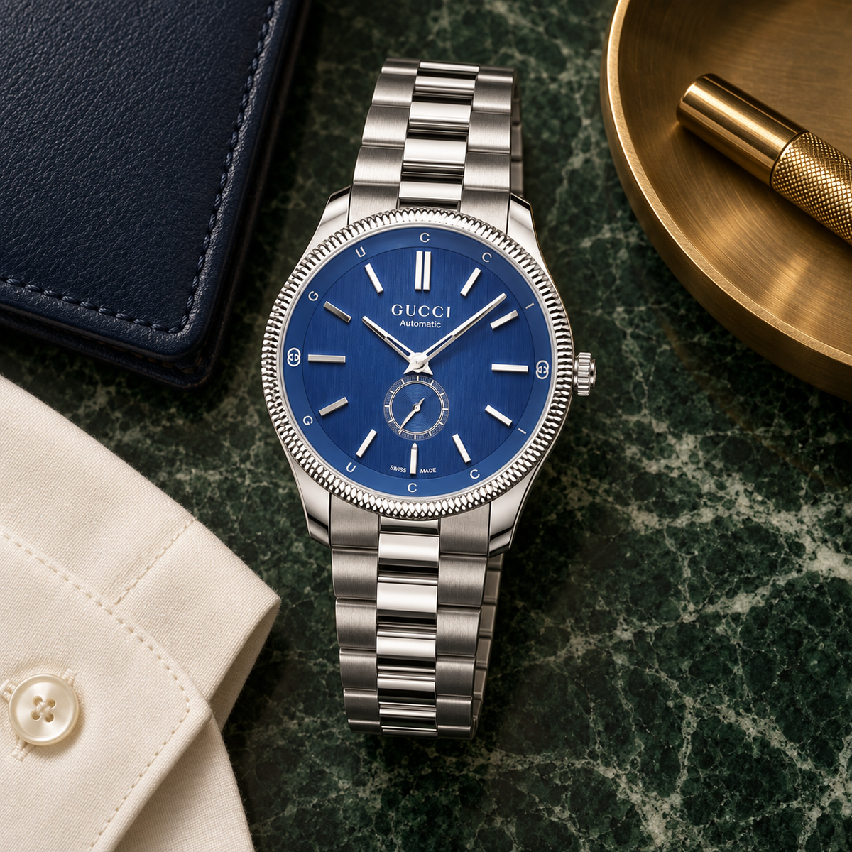 Gucci G-tijdloos automatisch herenhorloge met blauwe wijzerplaat van 40 mm – YA126389
