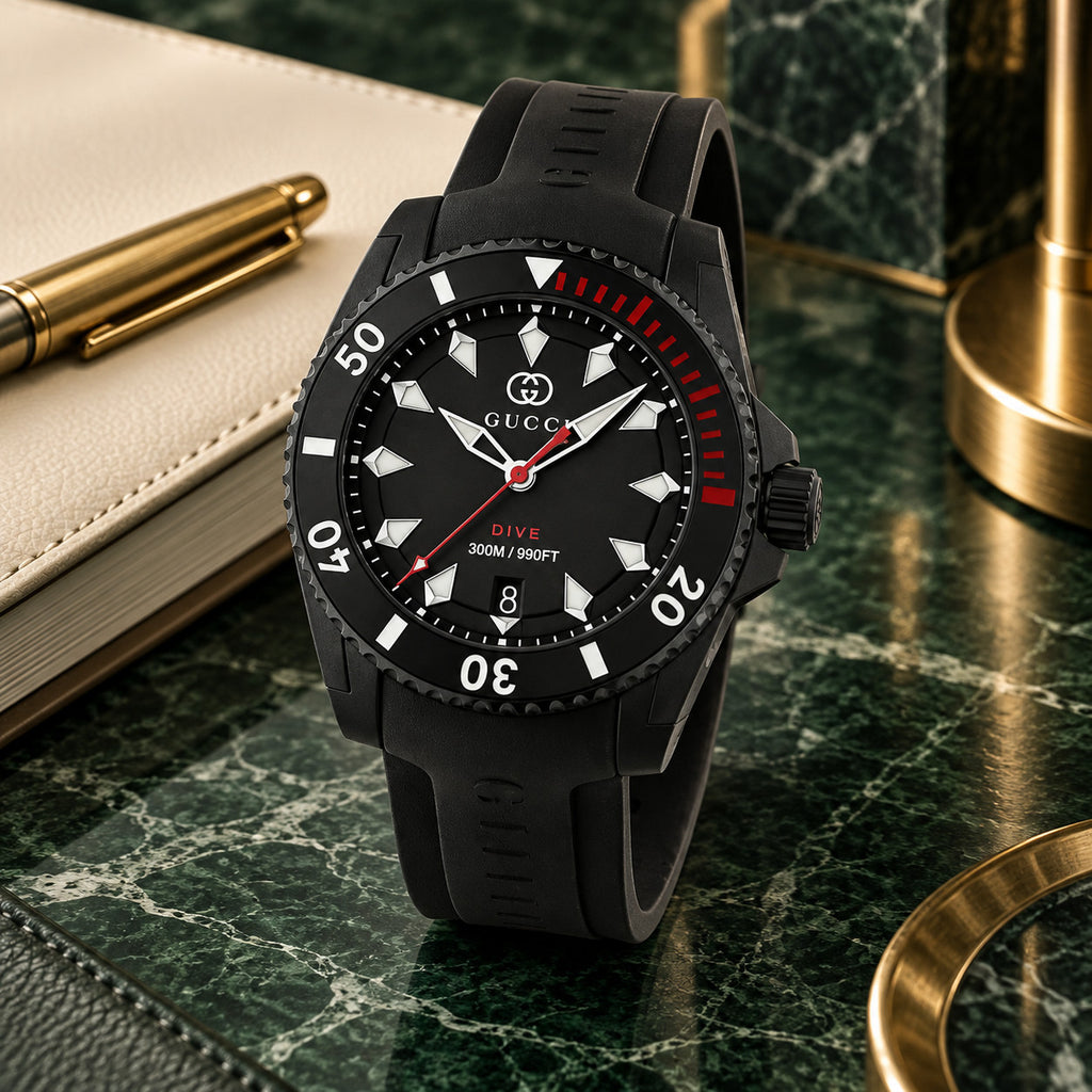 Gucci Dive 40 mm Black with red accents Watch – YA136361