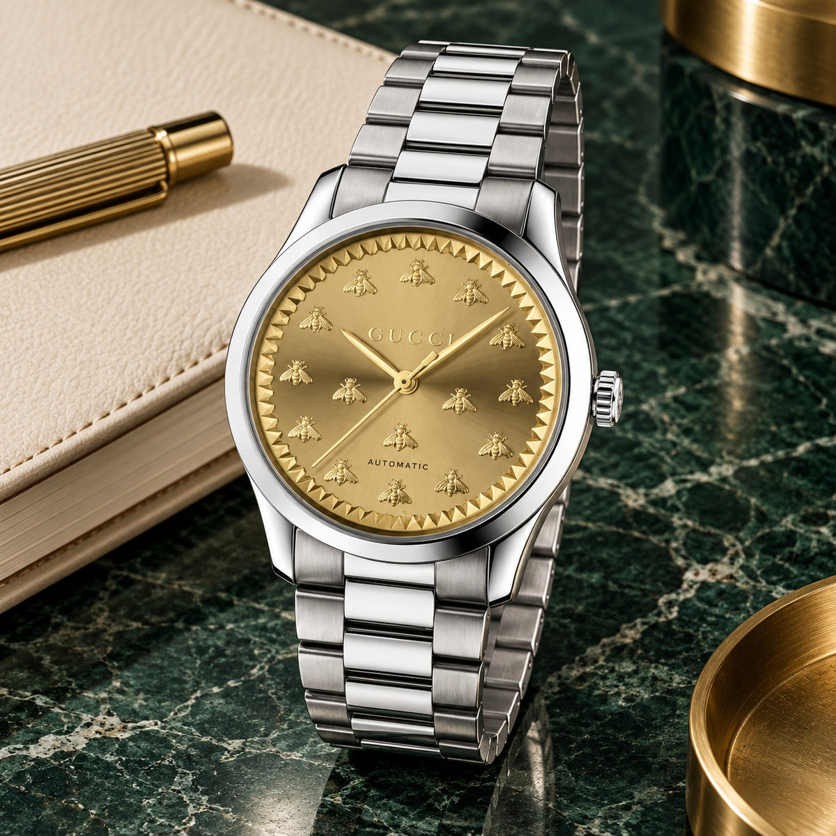 Gucci G-Timeless Multi-Bee 38 mm Champagne-gold with bee motifs Watch – YA1264191