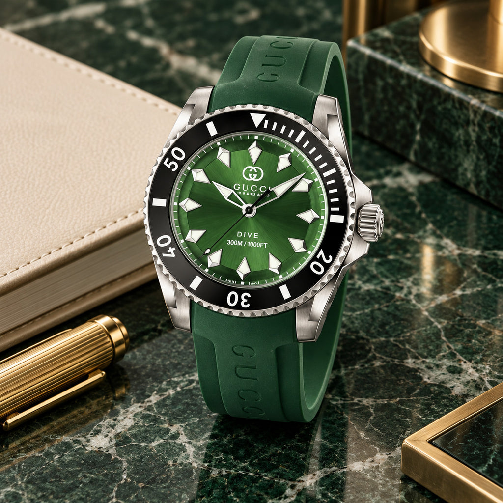 Gucci Dive 40 mm Green sunburst Watch – YA136360