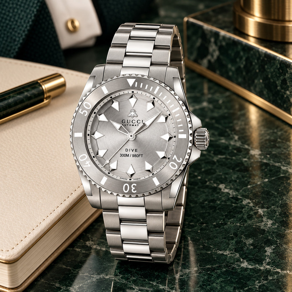 Gucci Dive 40 mm Silver sunburst Watch – YA136354