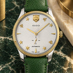 Gucci G-Timeless Small Seconds 40 mm White guilloche with gold feline, bee and star motifs Watch – YA126363