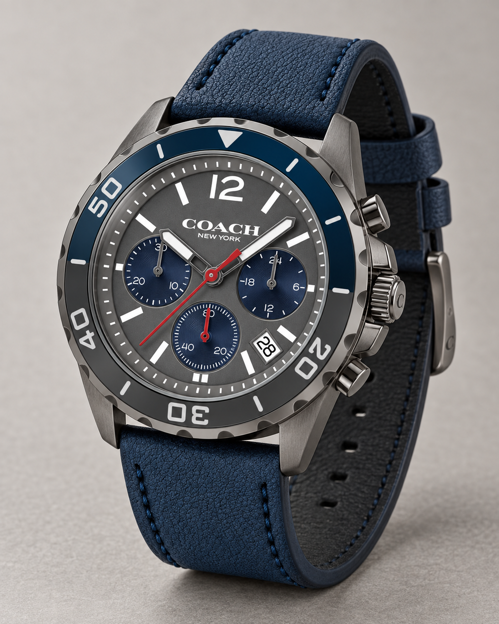Coach Kent 14602558 navy leather strap three-quarter profile