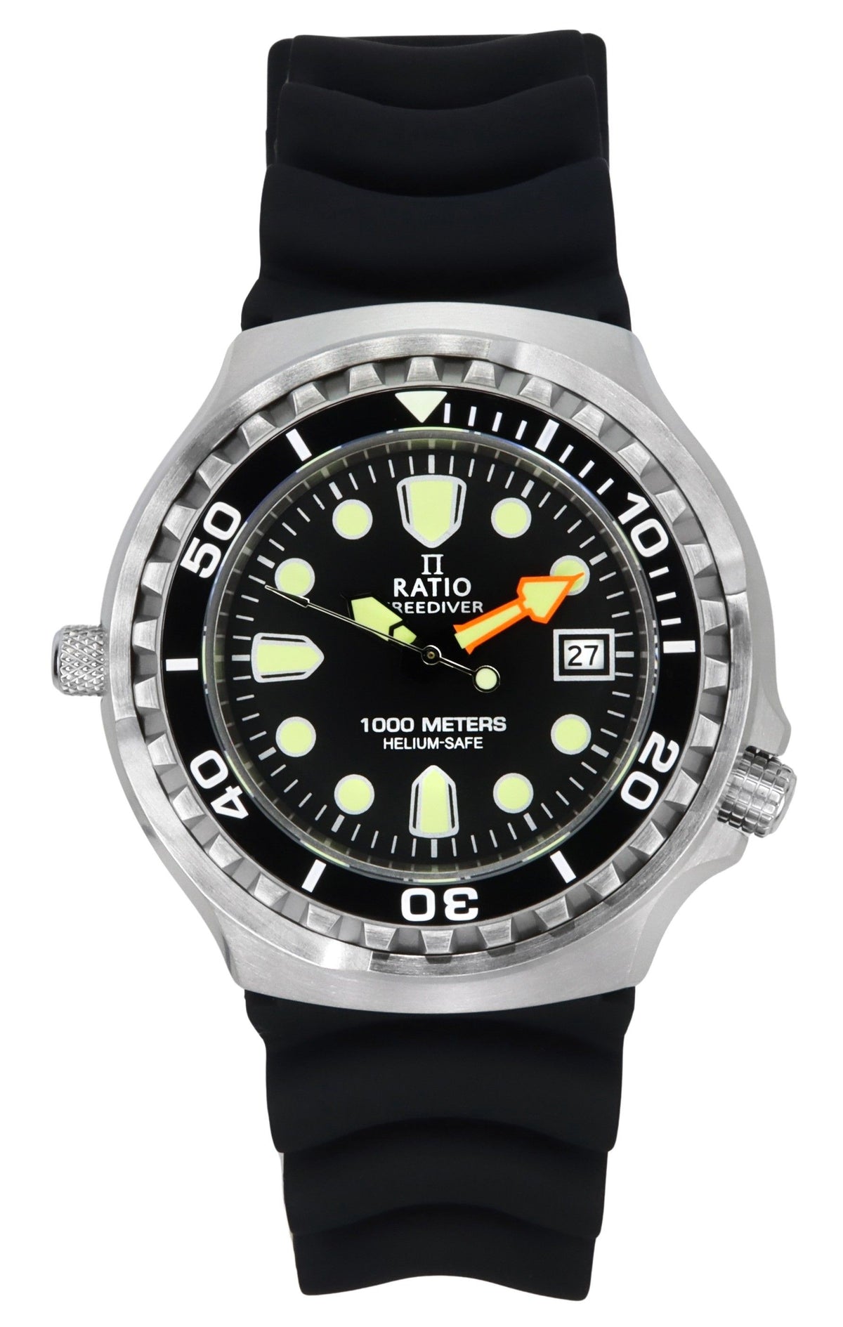 Ratio FreeDiver-versie 02 Heliumveilig 1000M Saffierkwarts zwarte wijzerplaat 1038EF102V-BLK-V02 Herenhorloge