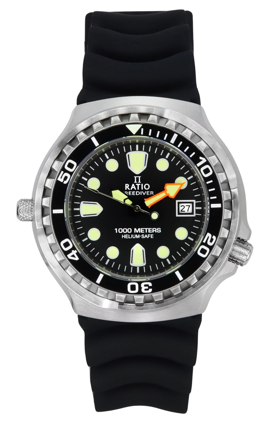 Ratio FreeDiver Version 02 Helium Safe 1000M Saphir Quarz Schwarzes Zifferblatt 1038EF102V-BLK-V02 Herrenuhr