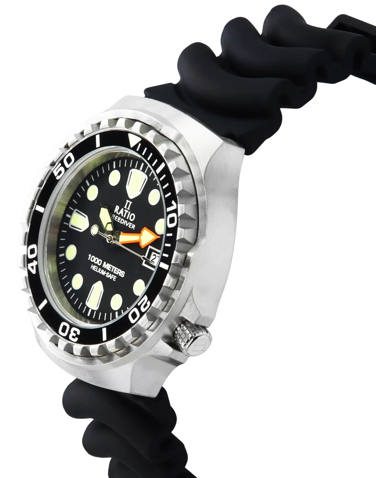 Ratio FreeDiver-versie 02 Heliumveilig 1000M Saffierkwarts zwarte wijzerplaat 1038EF102V-BLK-V02 Herenhorloge
