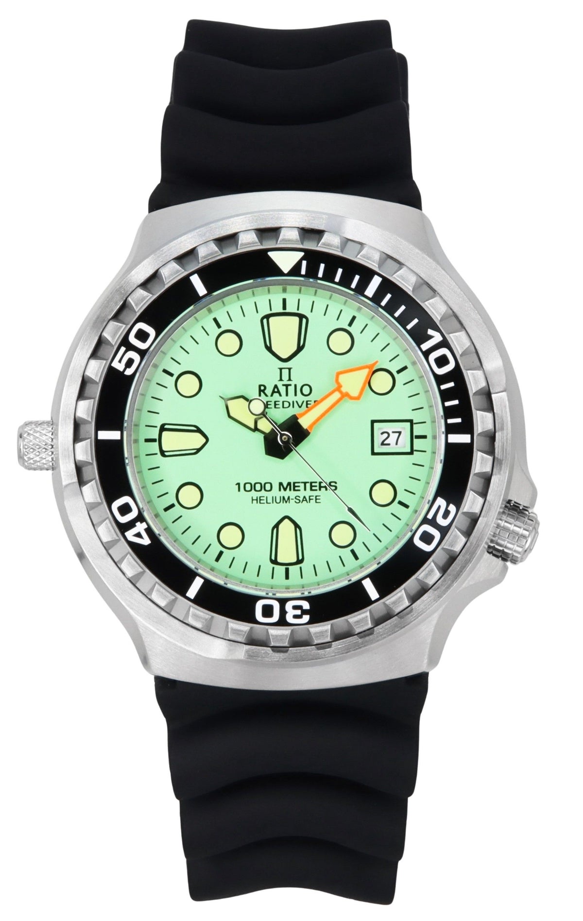 Ratio FreeDiver-versie 02 Heliumveilig 1000M Saffierkwarts Mintgroene wijzerplaat 1038EF102V-GRN-V02 Herenhorloge