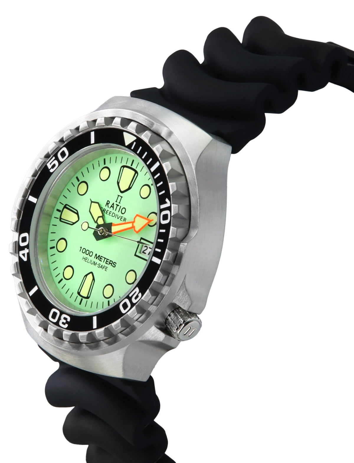 Ratio FreeDiver-versie 02 Heliumveilig 1000M Saffierkwarts Mintgroene wijzerplaat 1038EF102V-GRN-V02 Herenhorloge