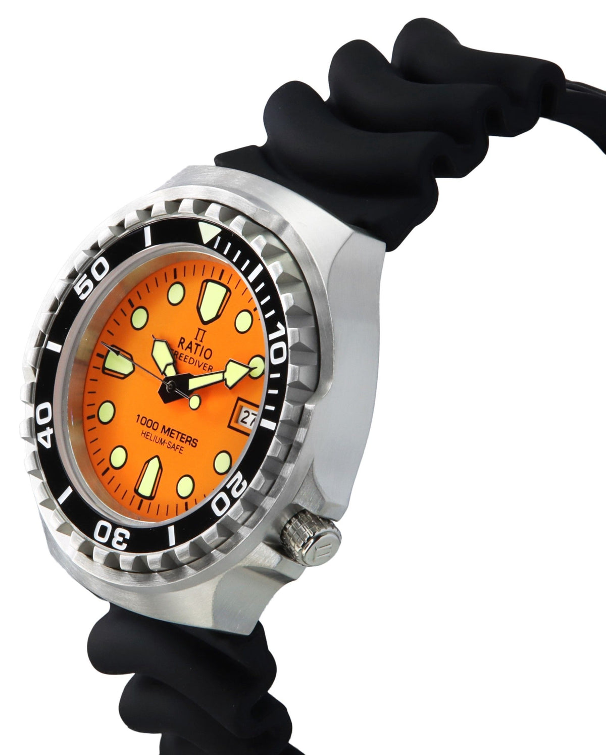 Ratio FreeDiver-versie 02 Heliumveilig 1000M Saffierkwarts oranje wijzerplaat 1038EF102V-ORG-V02 Herenhorloge