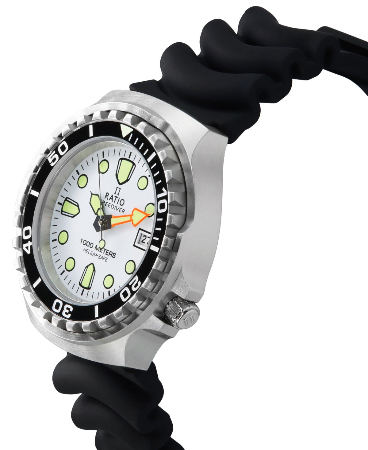 Ratio FreeDiver-versie 02 Heliumveilig 1000M Saffierkwarts witte wijzerplaat 1038EF102V-WHT-V02 Herenhorloge
